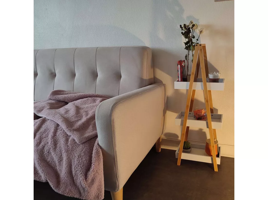 Étagère de rangement Desserte 3 niveaux en Bambou et bois Blanc H 82 cm