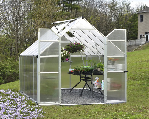 Palram Kas – Canopia Essence 8x12 Dubbelwandige Polycarbonaat Panelen 4 mm incl. Fundering 244 x 367 cm Zilver