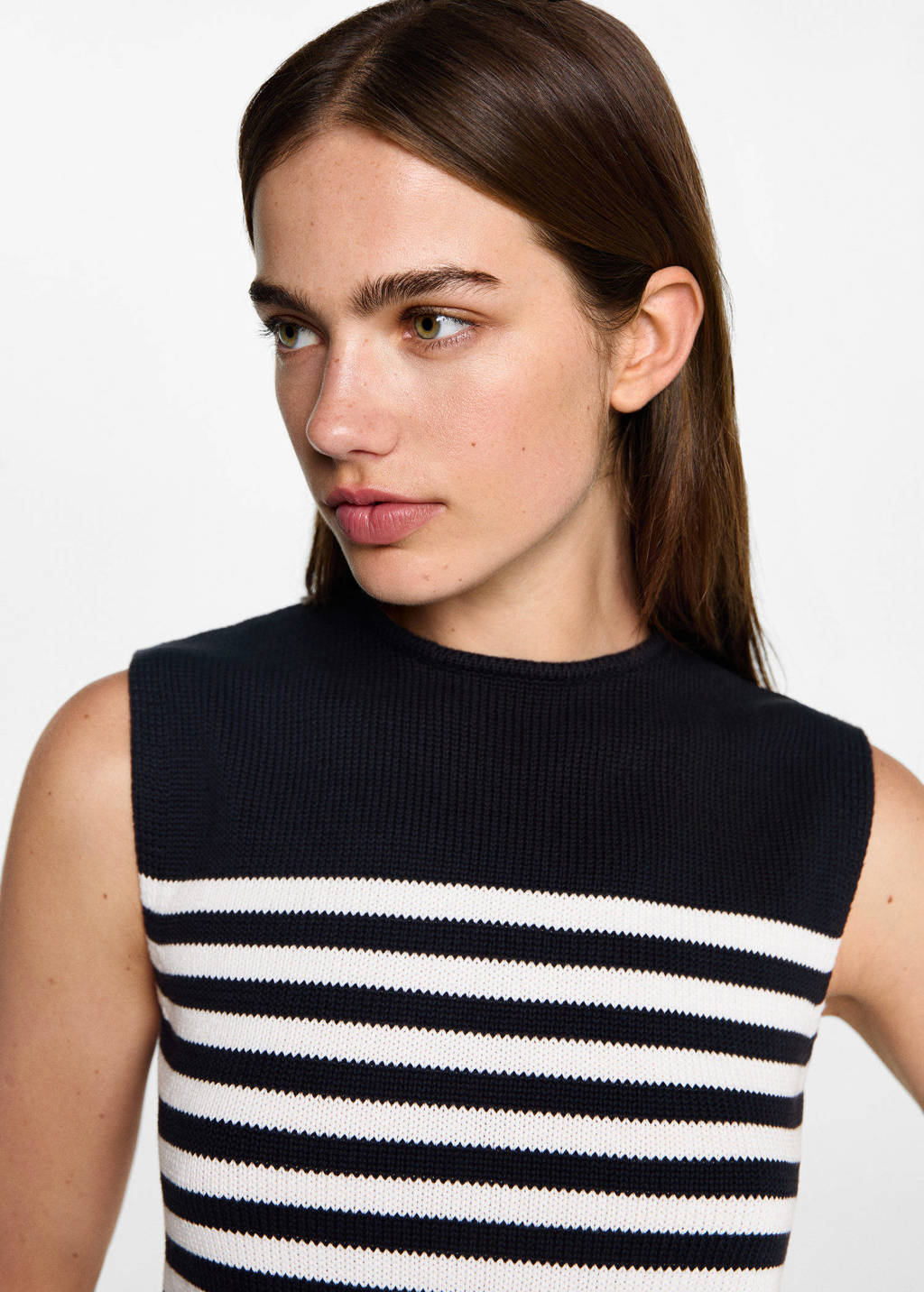 MANGO TEEN gestreepte mouwloze top donkerblauw/wit