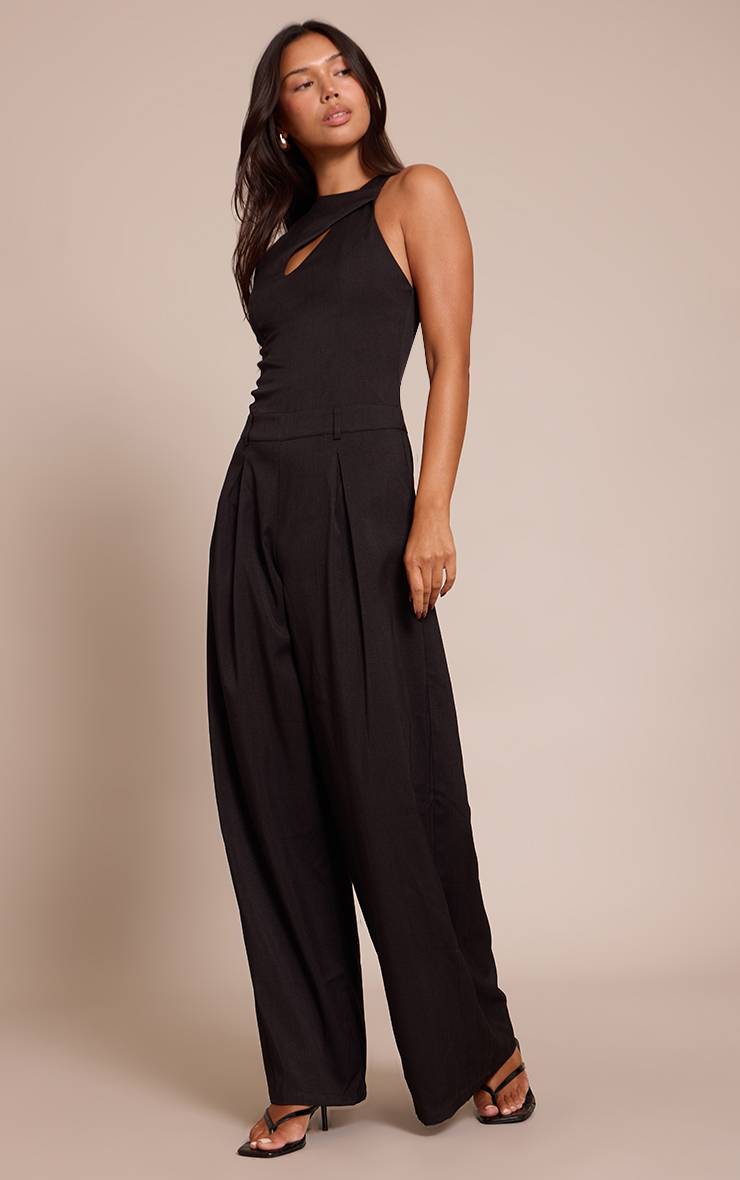 Noir Combinaison Pantalon Large Tissée À Découpe Œillet