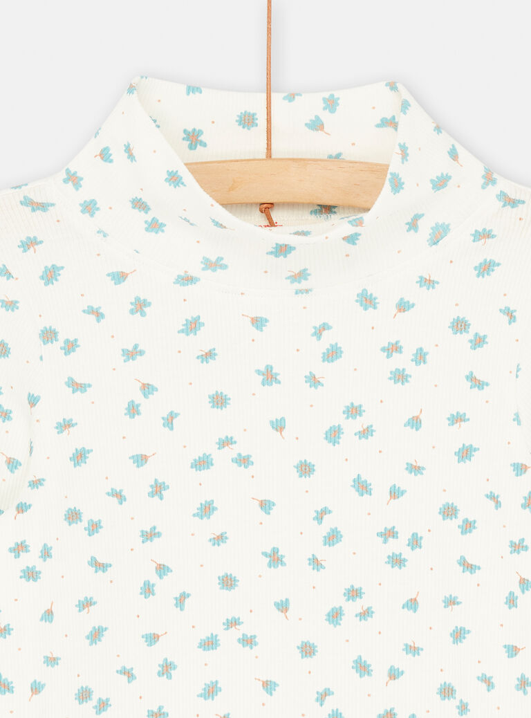 Sous-pull écru à imprimé fleuri pour fille