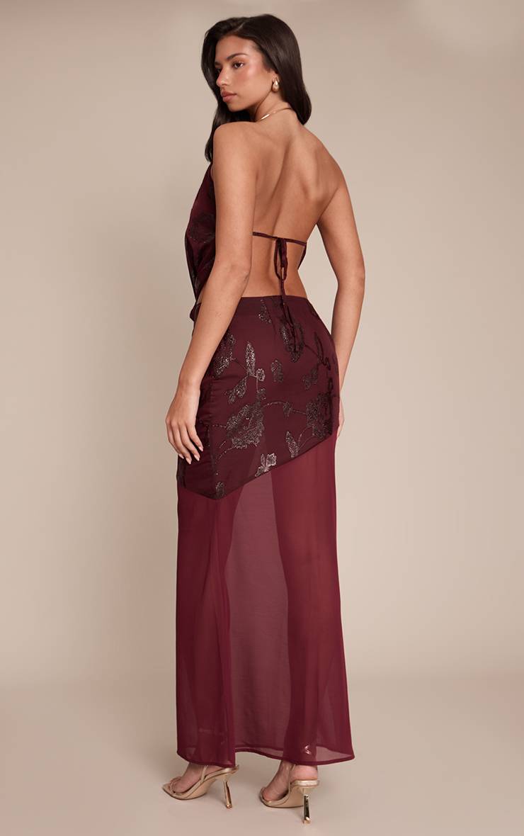 Rouge Vin Ensemble Maxi Taille Basse En Mousseline À Paillettes Florales
