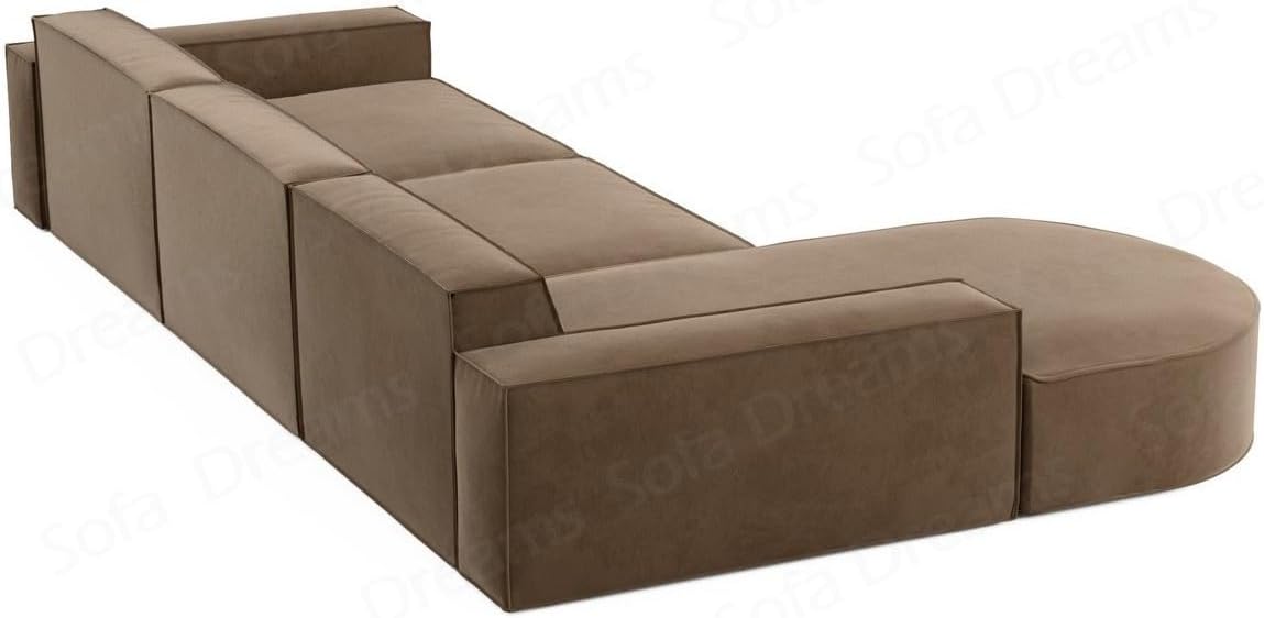 Ecksofa Alegranza Kurze L Form Designersofa Stoffsofa in Samt Sofa in Stoff (Hellbraun, Ottomane Links)