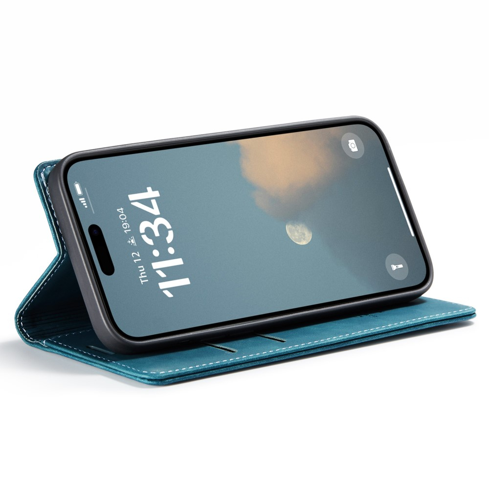 iPhone 16 Leder Tasche Flip Wallet Etui mit Kartenfächern - Blaugrün