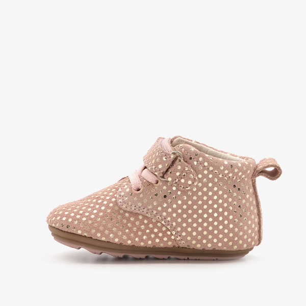 Groot leren babyschoenen roze met gouden stippen