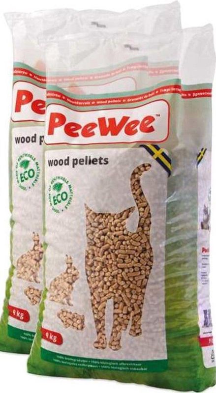Peewee Houtkorrels - Kattenbakvulling - 2 x 9 kg - Kattensnack