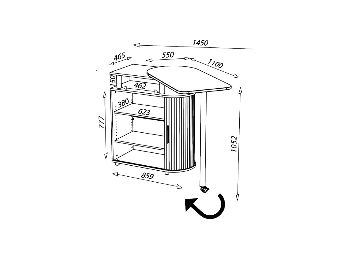 Desserte de cuisine argent avec plateau de table pivotant - IVAN
