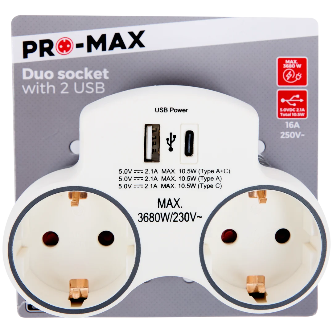 Pro-max dubbele wandstekker 4-voudig