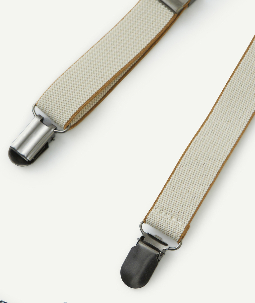 SET BRETELLES ET NOEUD BÉBÉ GARÇON BEIGE MARRON ET EFFET DENIM