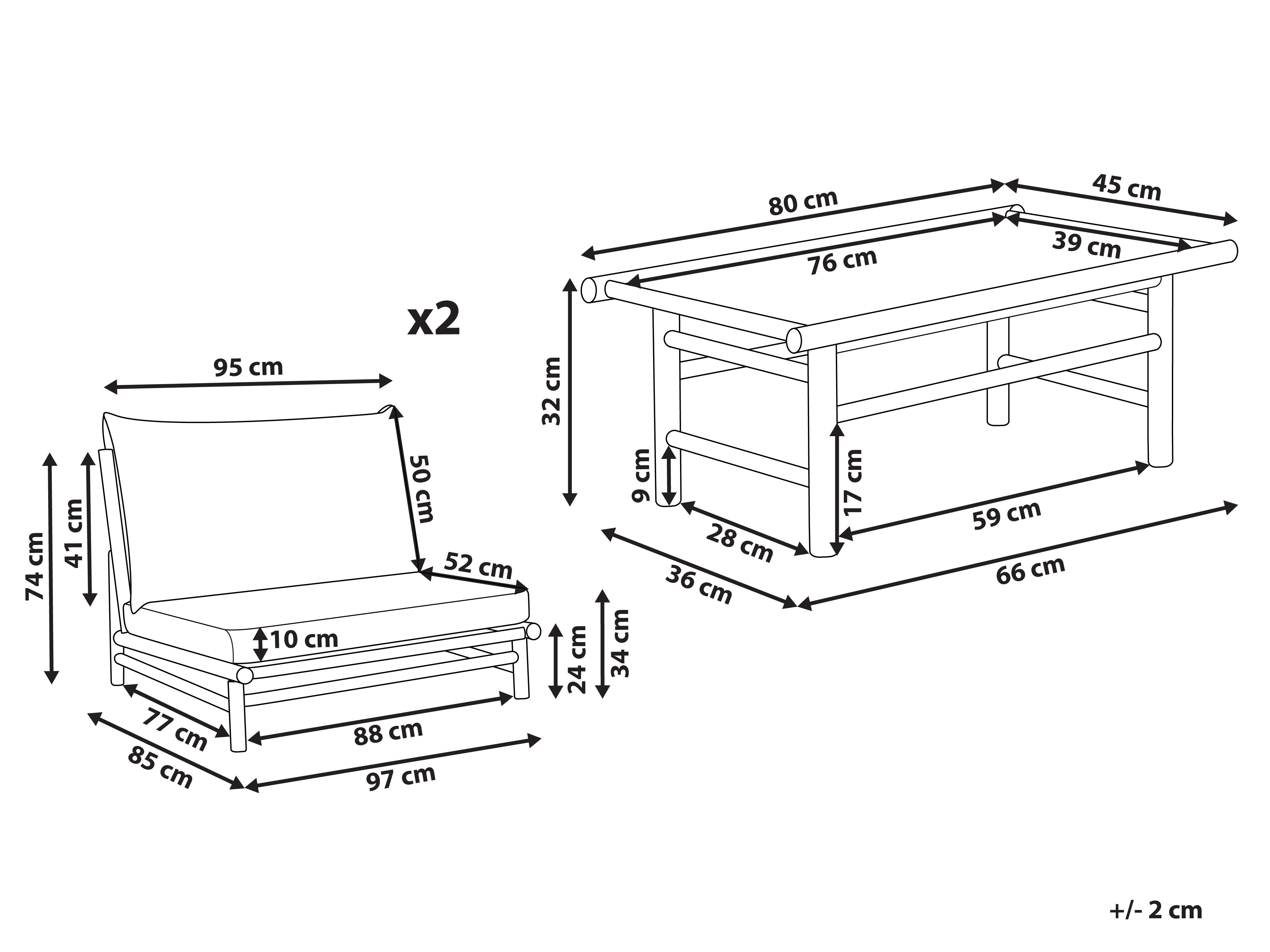 Loungeset met tafel 2-zits TODI Bamboehout Taupe