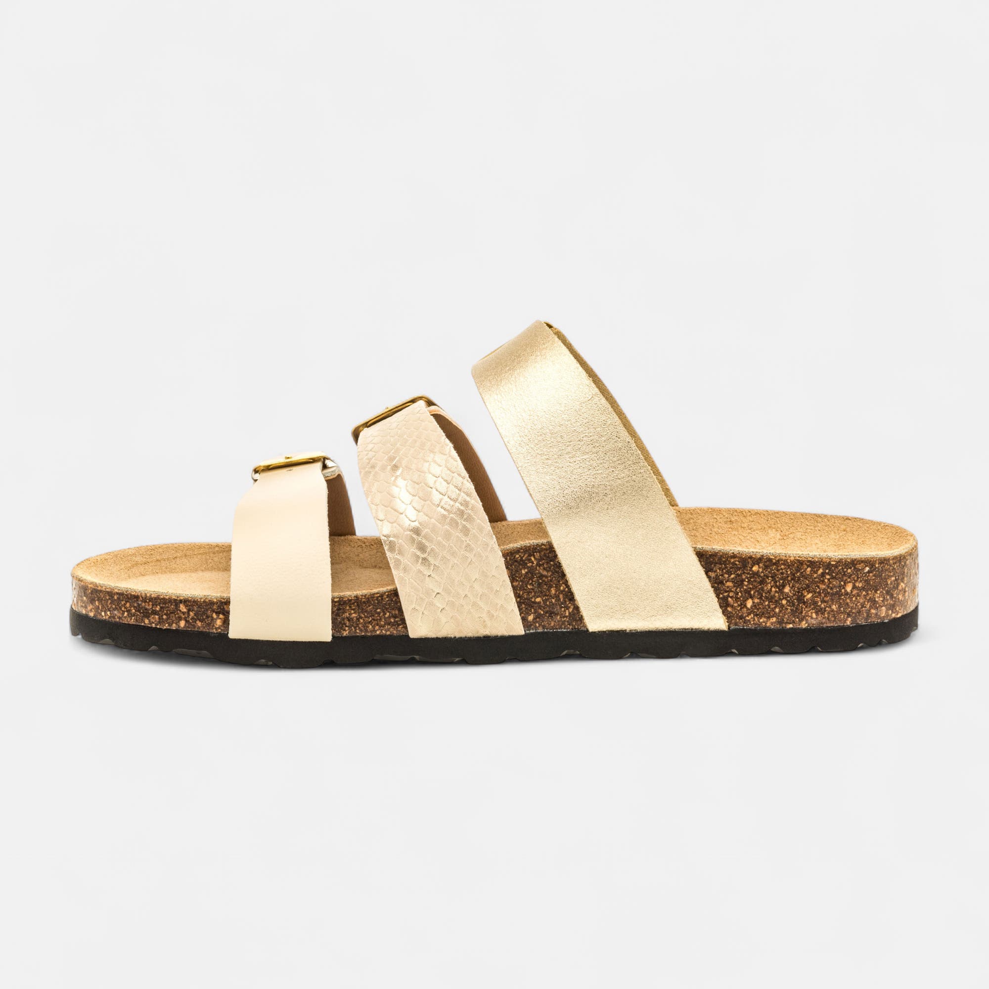 Mules semelle liège Femme en cuir or