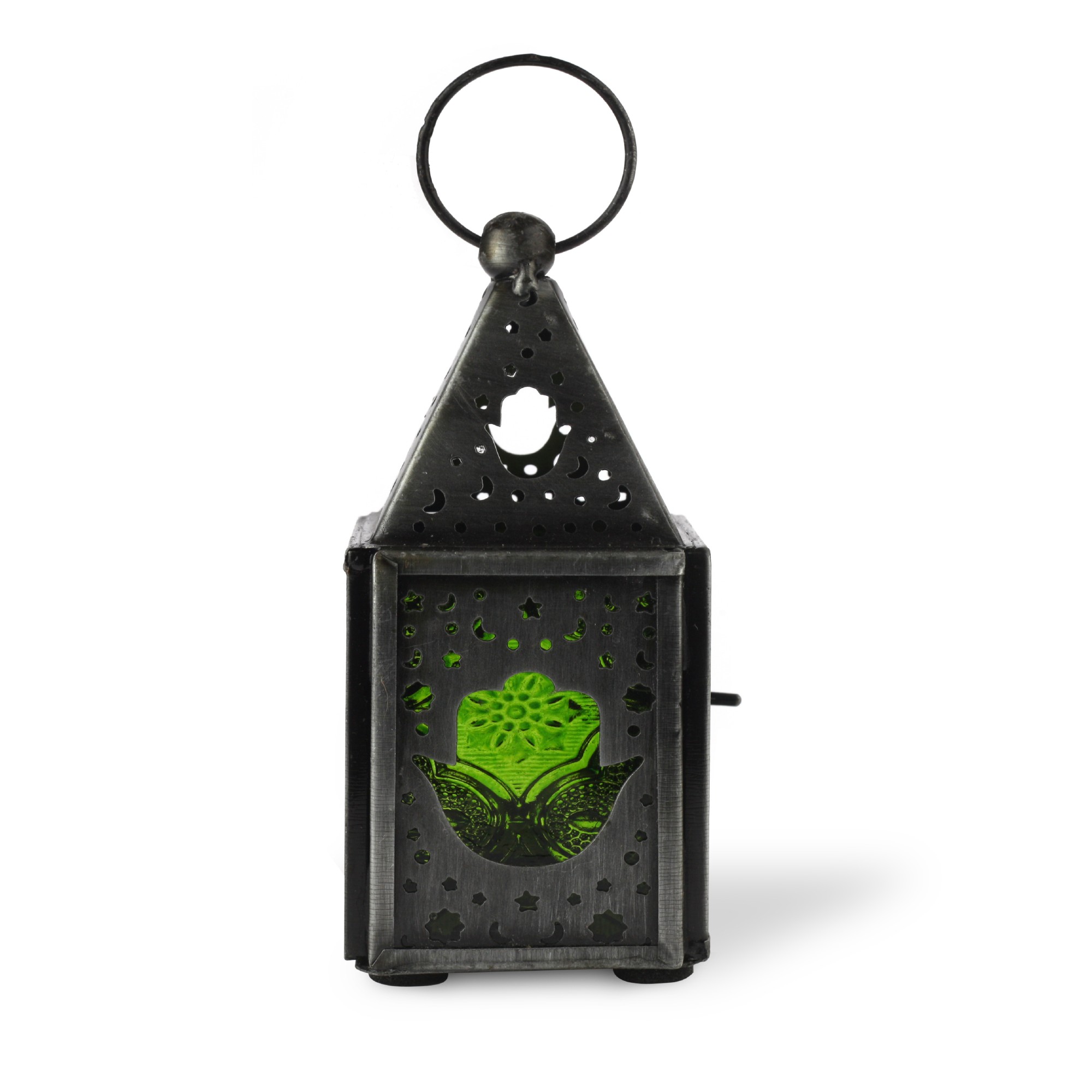Laterne 'Green Hamsa', grün, T 5 cm, B 5 cm, H 13 cm von fischer's lagerhaus