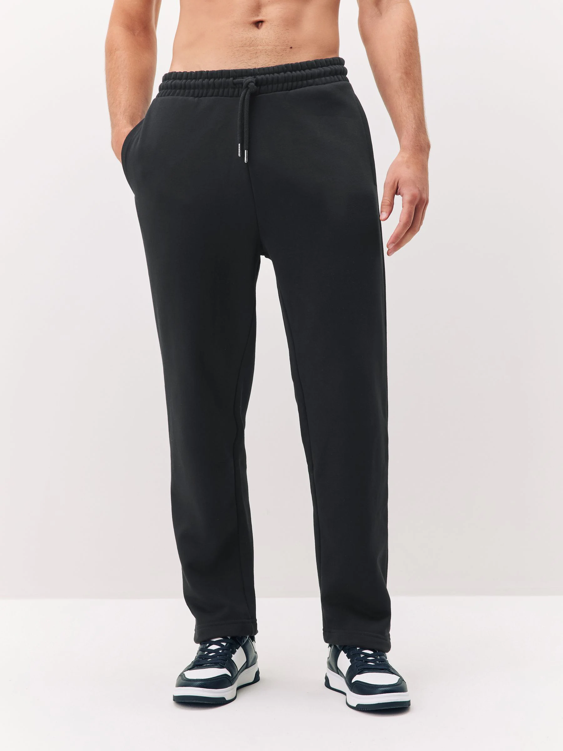 Zwart - Straight fit - Katoenrijke Jersey Joggingbroeken