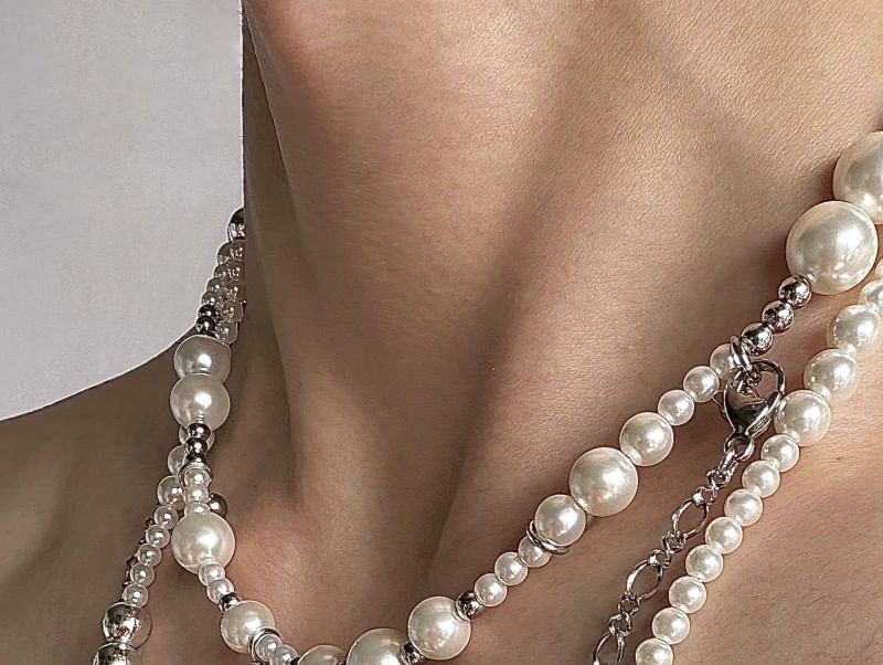 darcicon - Kruis imitatie parel gelaagde ketting / lange ketting