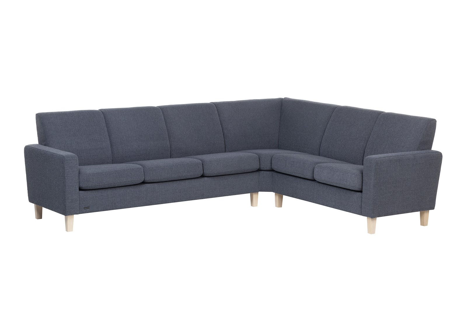 Medly hjørnesofa Tekstil Uno Denim med vange B og hvitoljet ben 176