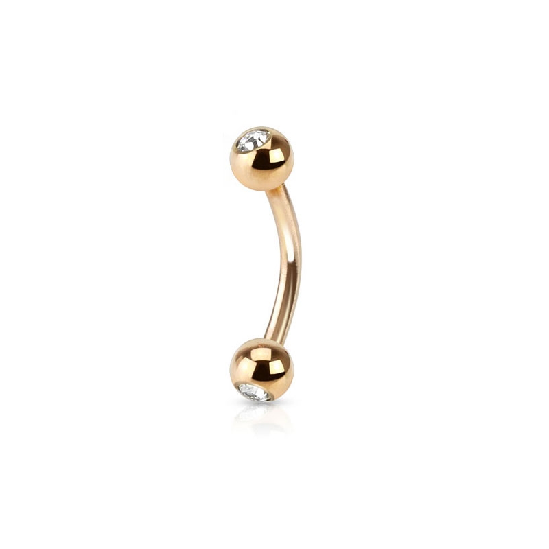 (10mm) Chirurgenstahl Banane mit Kugeln   hellen Steinen Körperpiercing - Roségold