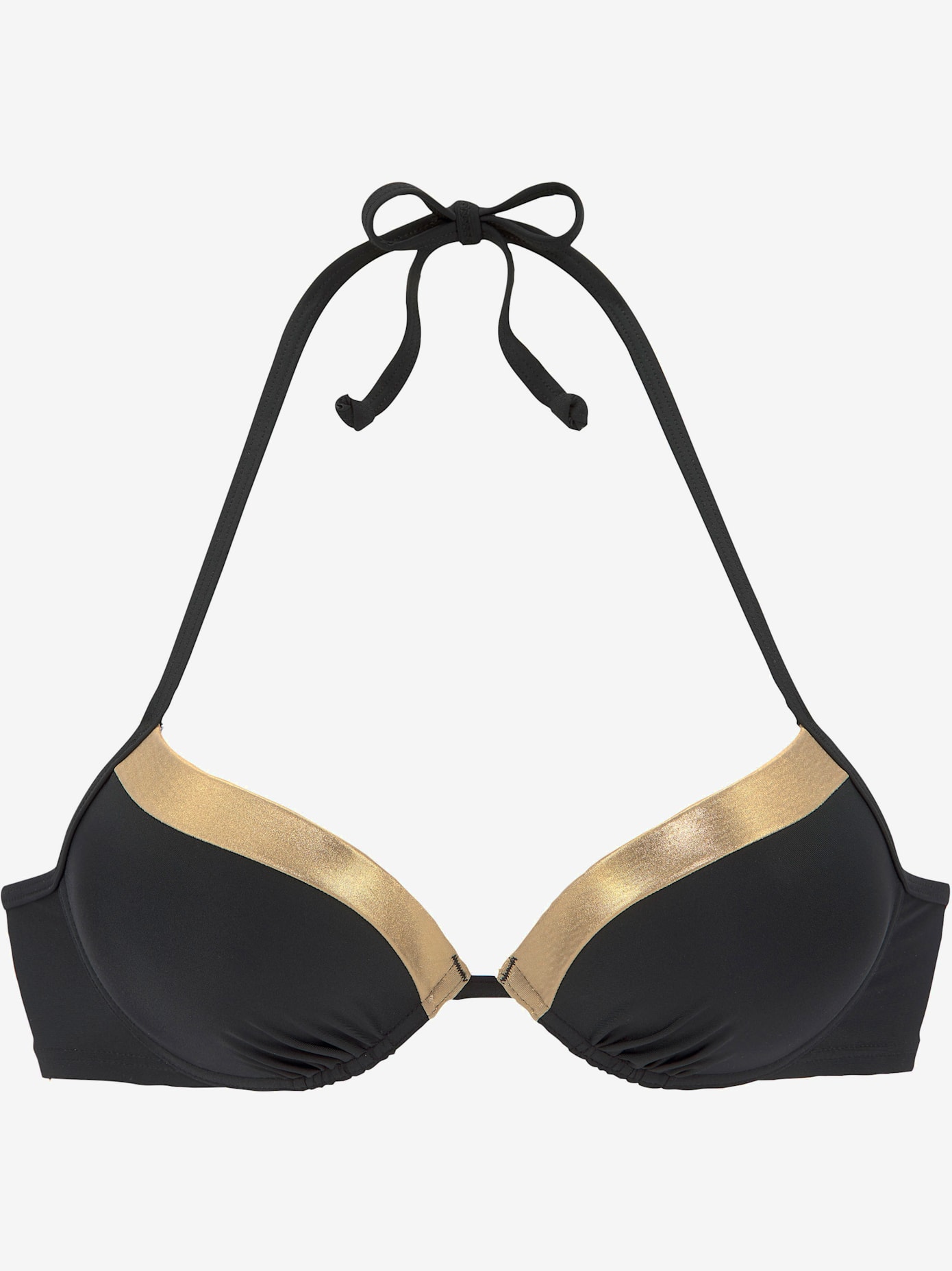 Haut de bikini push-up couleur unie avec empiècements couleur or
