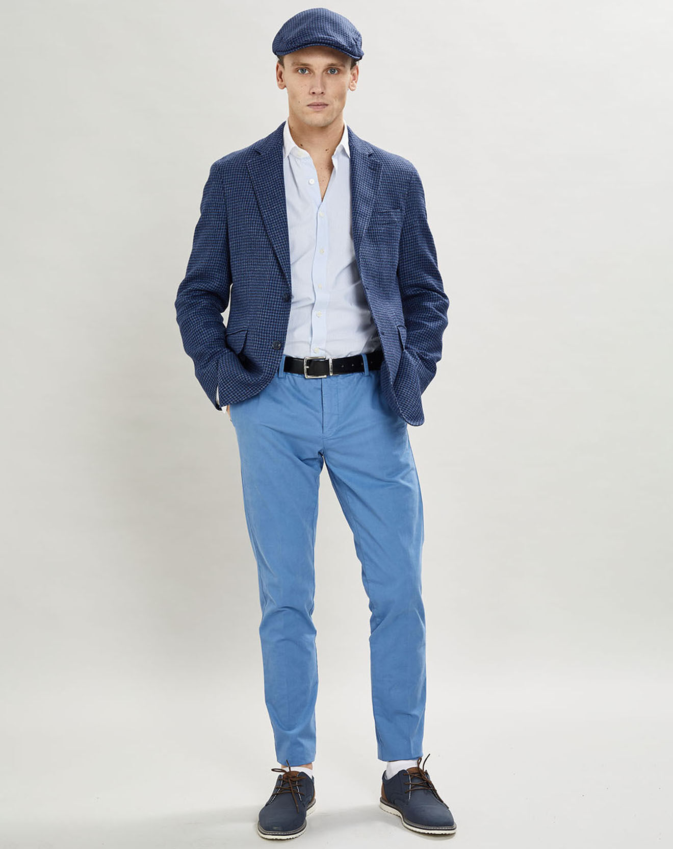 Hackett London Veste en Laine & Lin mélangés imprimé  pied de poule bleue