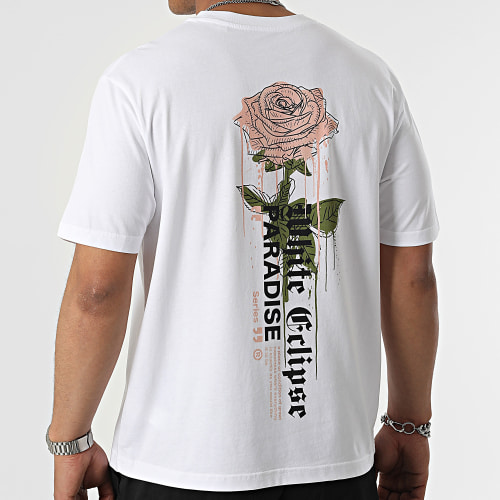 Tee Shirt Oversize Large Paradise Roses Blanc