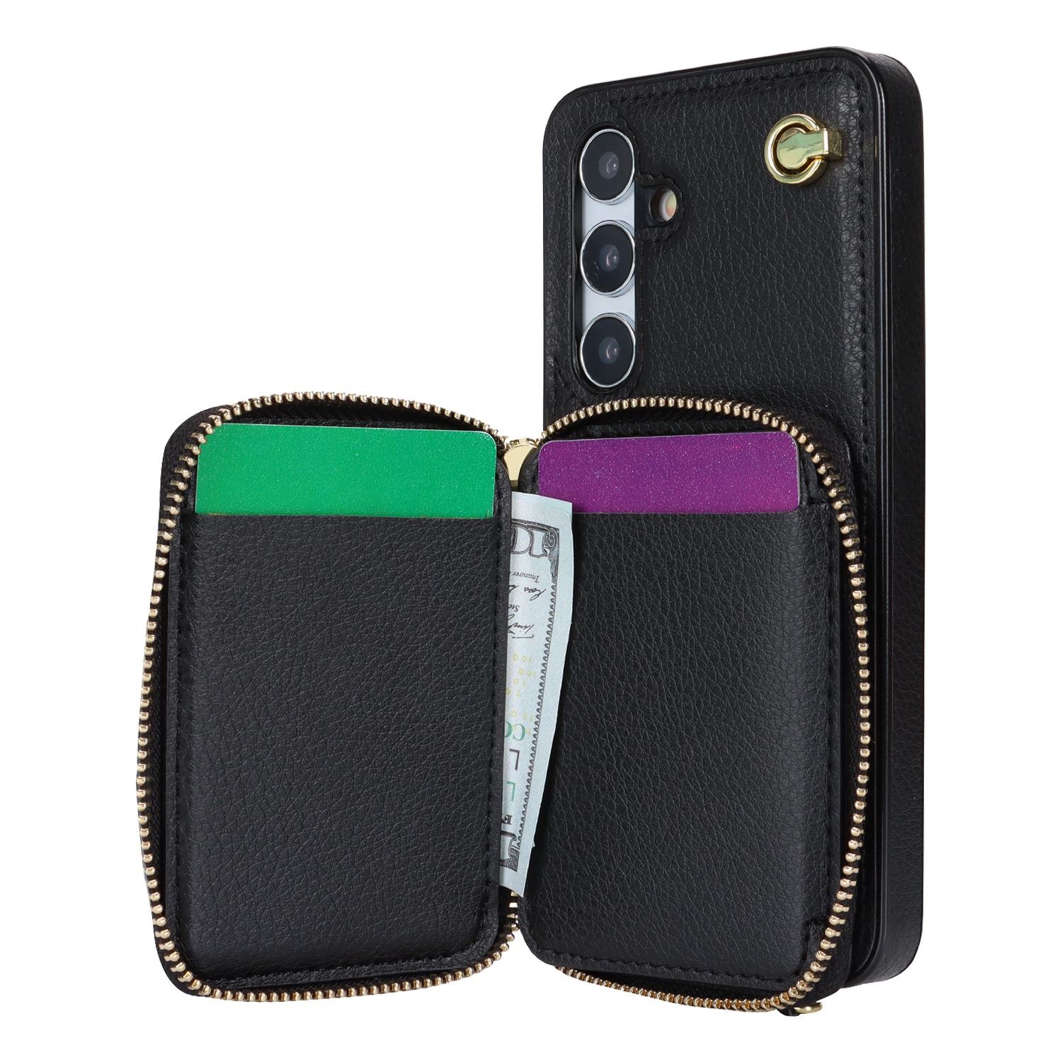 Samsung Galaxy S24  Plus Necklace Leder Schutz Hülle mit Kartenfächer   Handykette (140cm) - Schwarz