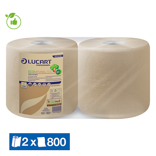 Bobine d'essuyage Econatural Lucart 800 formats, lot de 2