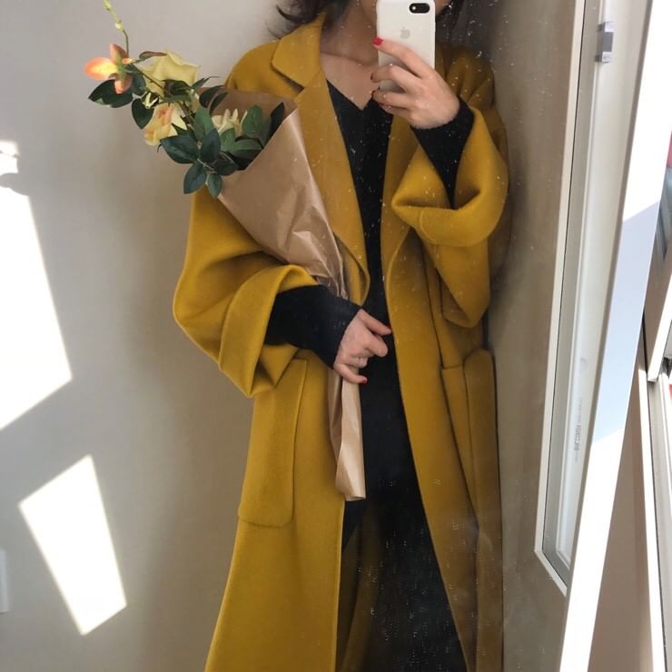 Coris - Notch Lapel Plain Midi Sashed Coat