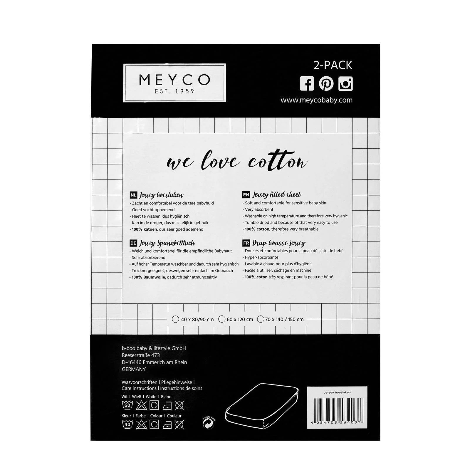Meyco katoenen jersey hoeslaken wieg 40x80/90 cm (set van 2)