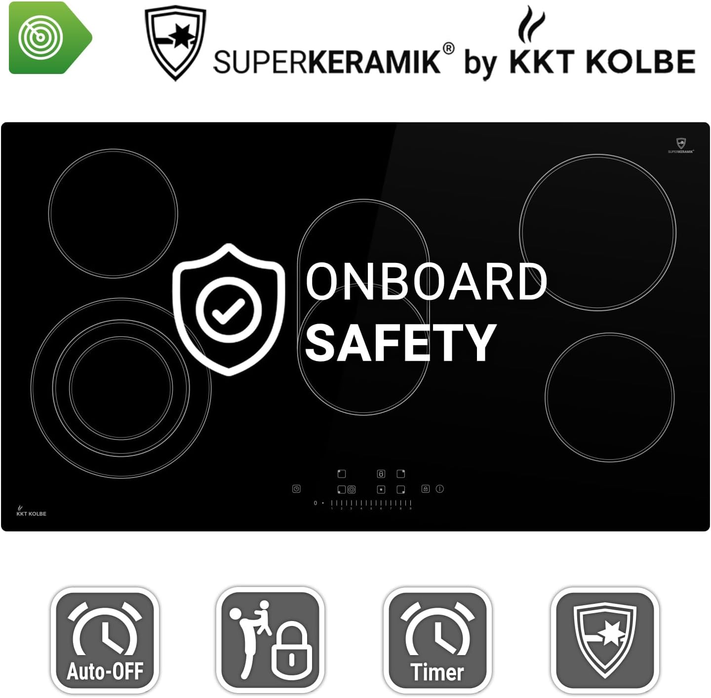 KKT KOLBE Glaskeramik Kochfeld 90 cm | Autark | 8,7 kW | 5 Zonen | 9 Stufen | Bräterzone | Dreifachzone | Rahmenlos | Timer | Restwärmeanzeige | CH9005RL