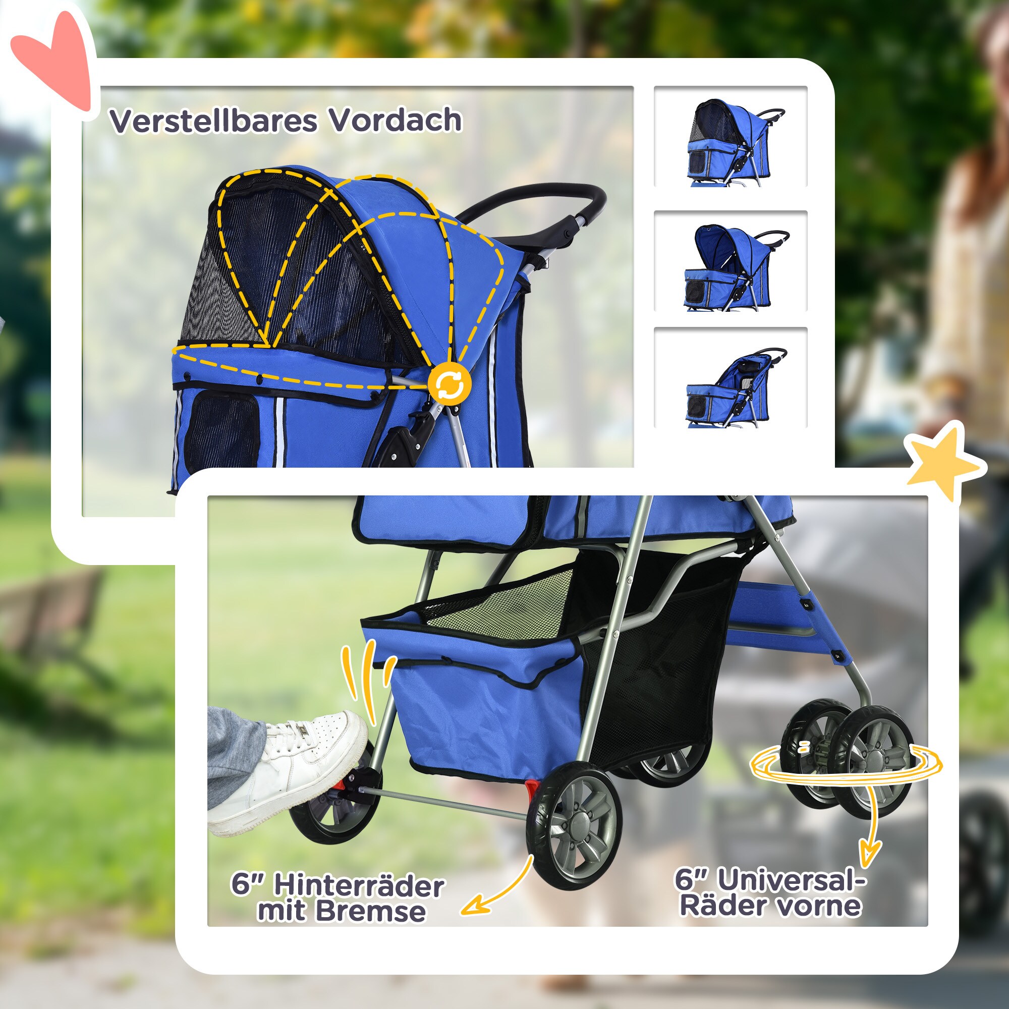 PawHut Hundebuggy mit Gitternetz blau 75 x 45 x 97 cm (LxBxH)