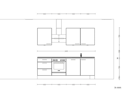 NOBILIA keukenblok met apparatuur Urban 240 cm zijdegrijs hoogglans voorgemonteerde variant links 4004539010116