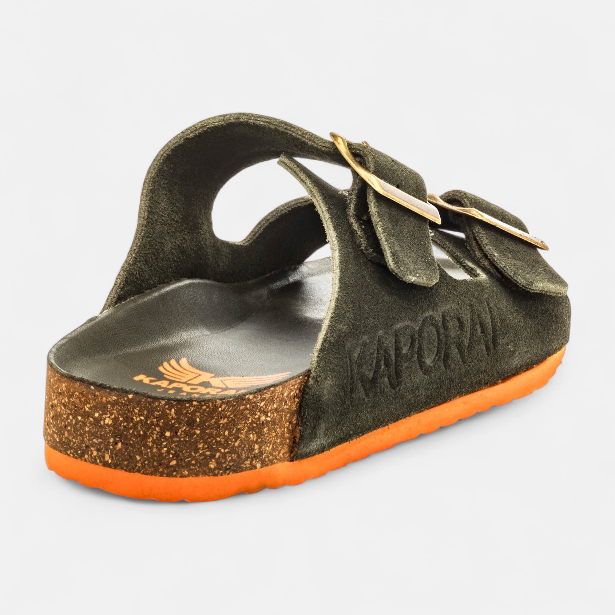 Mules semelle liège Homme en cuir kaki