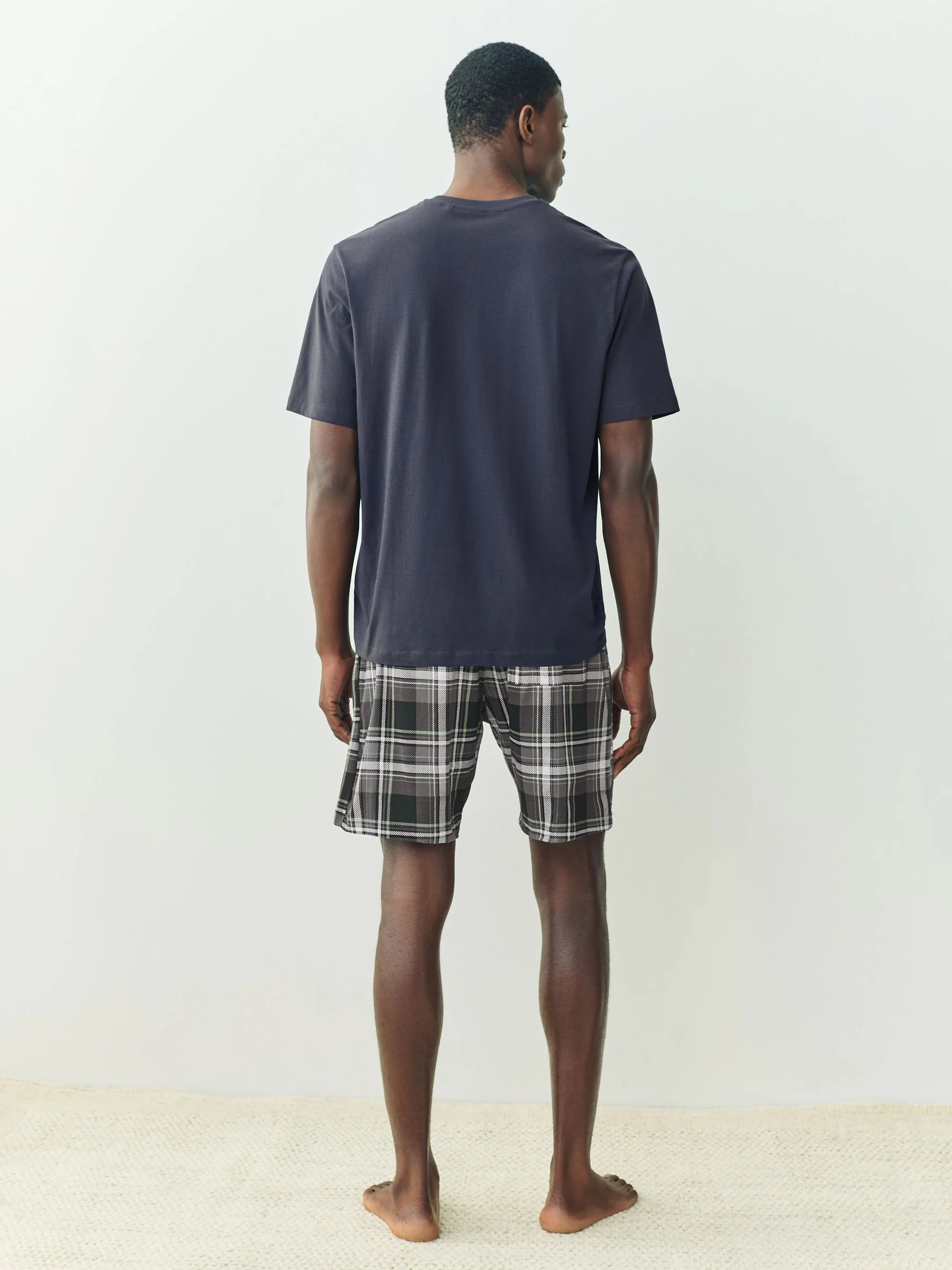 Zwart/marineblauw - Check Short Sleeve Jersey Pyjamas Set 2 Pack