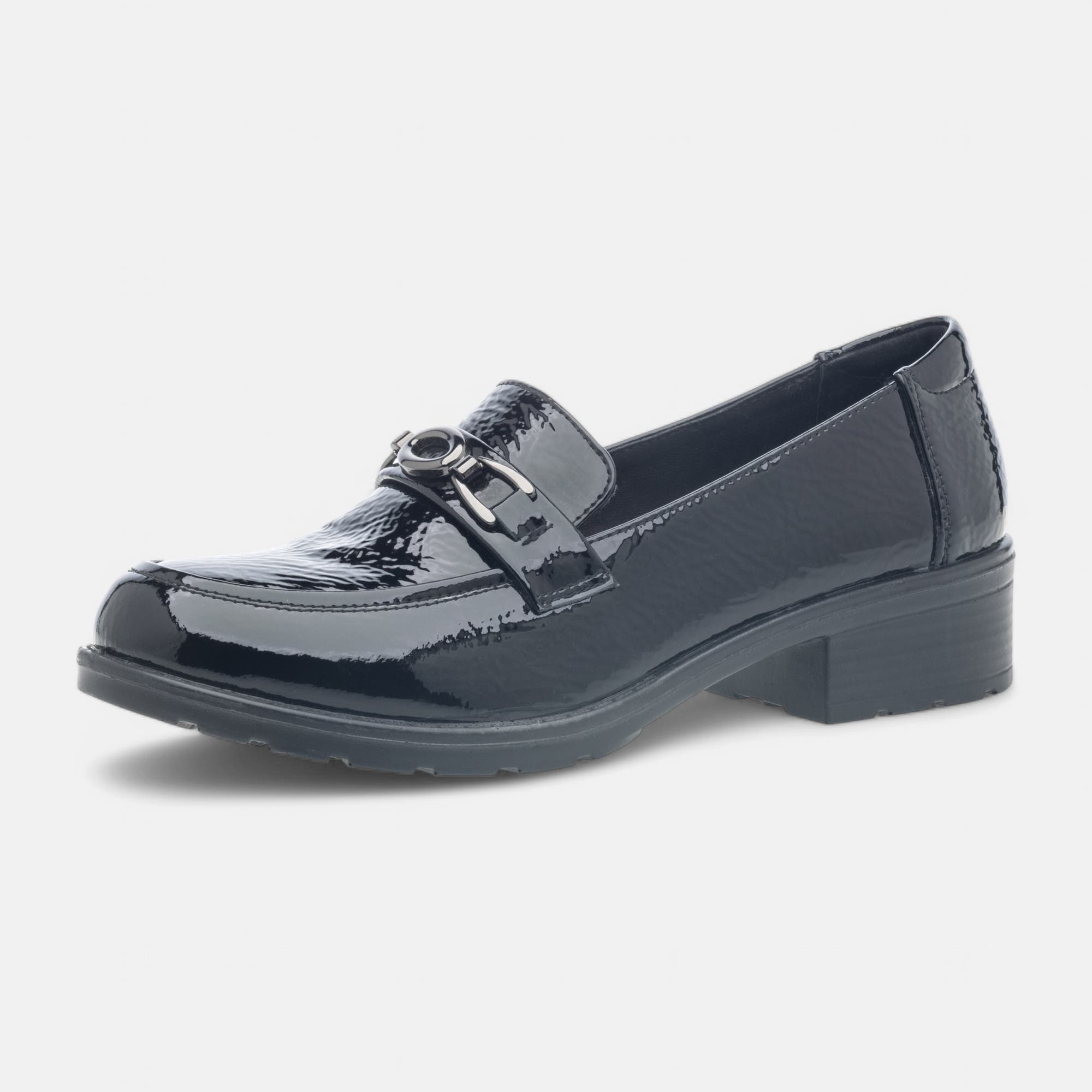 Mocassins pieds sensibles Femme en cuir noir vernis
