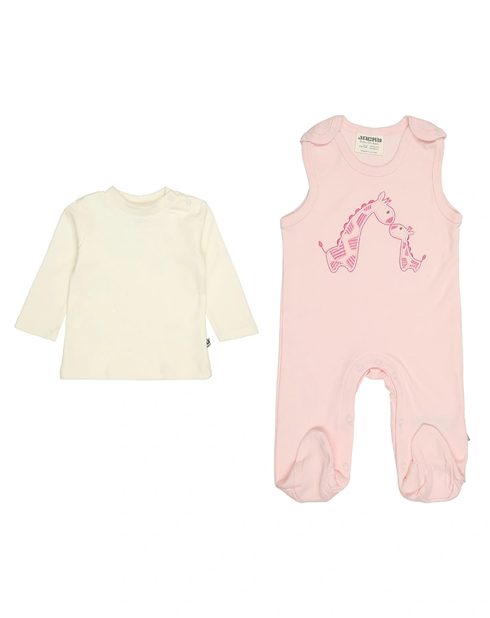Strampler GIRAFFEN mit Langarmshirt in rosa/weiß