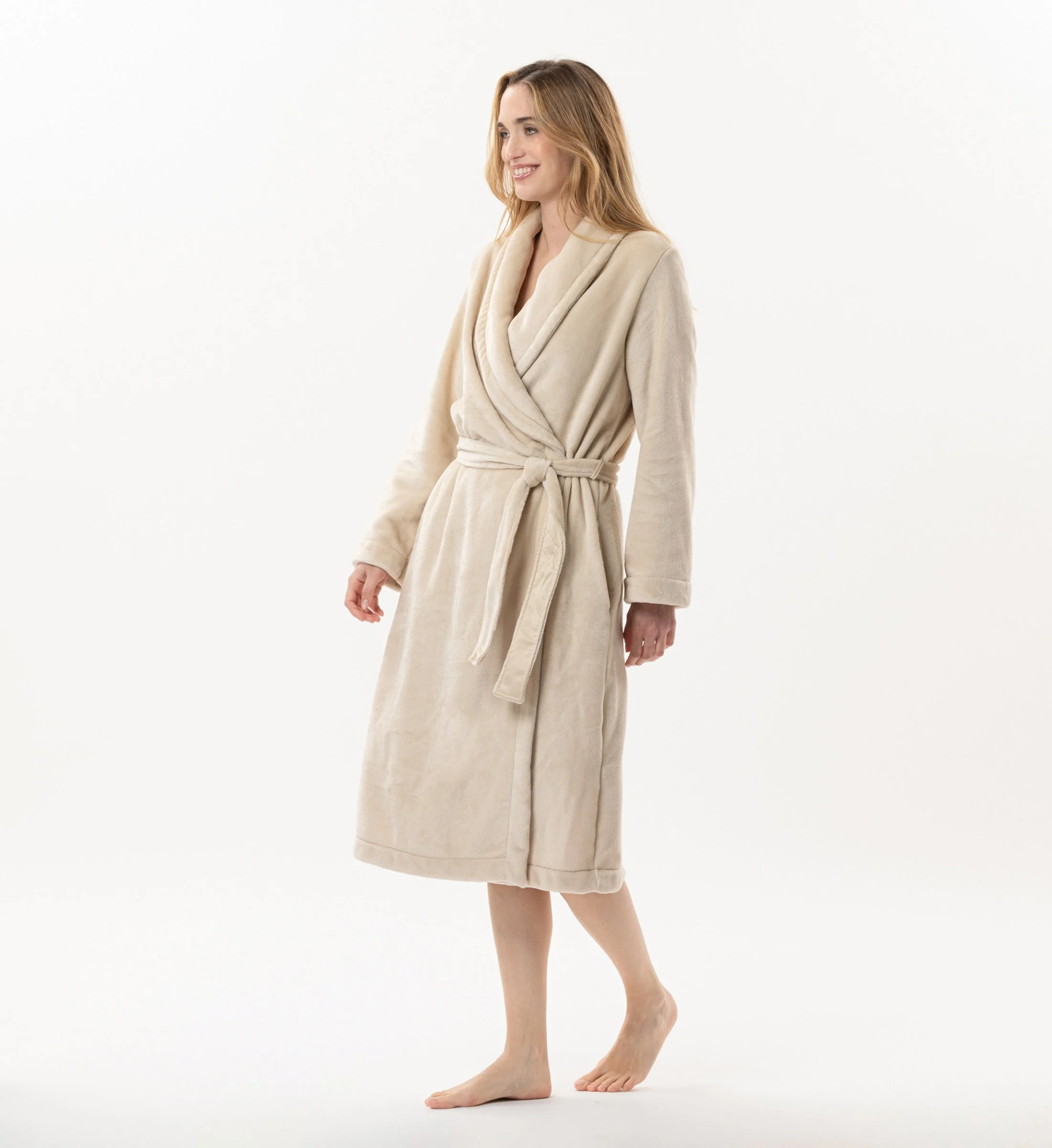 ESSENTIEL H61B - Peignoir en peluche flanelle | Beige