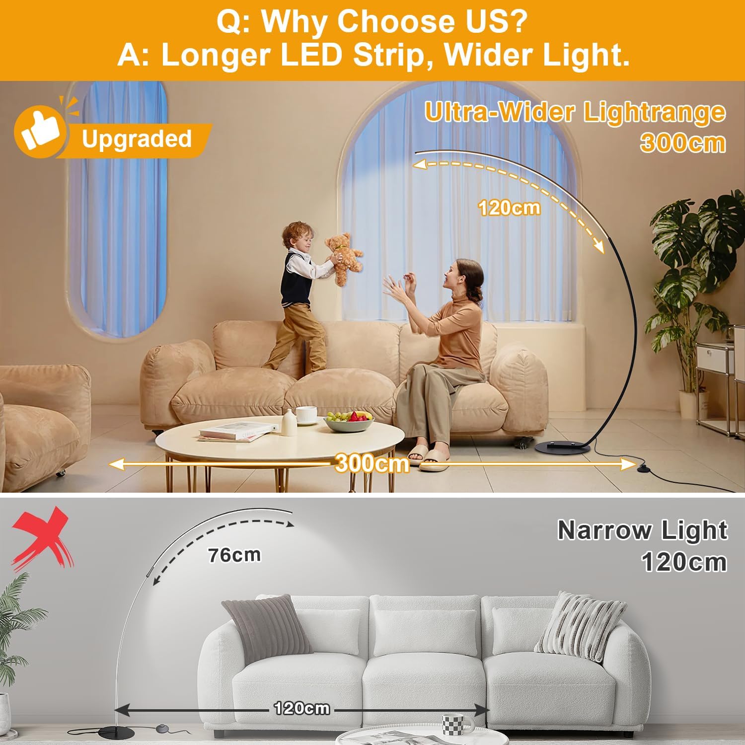 LED Stehlampe Dimmbar Bogenlampe Wohnzimmer, 25W Schwarz Stehleuchte mit Fernbedienung, Modern Bogenleuchte 3 Farbtemperaturen & Memory-Funktion, Ecke Leselampe für Sofa Büro Schlafzimmer, 170CM