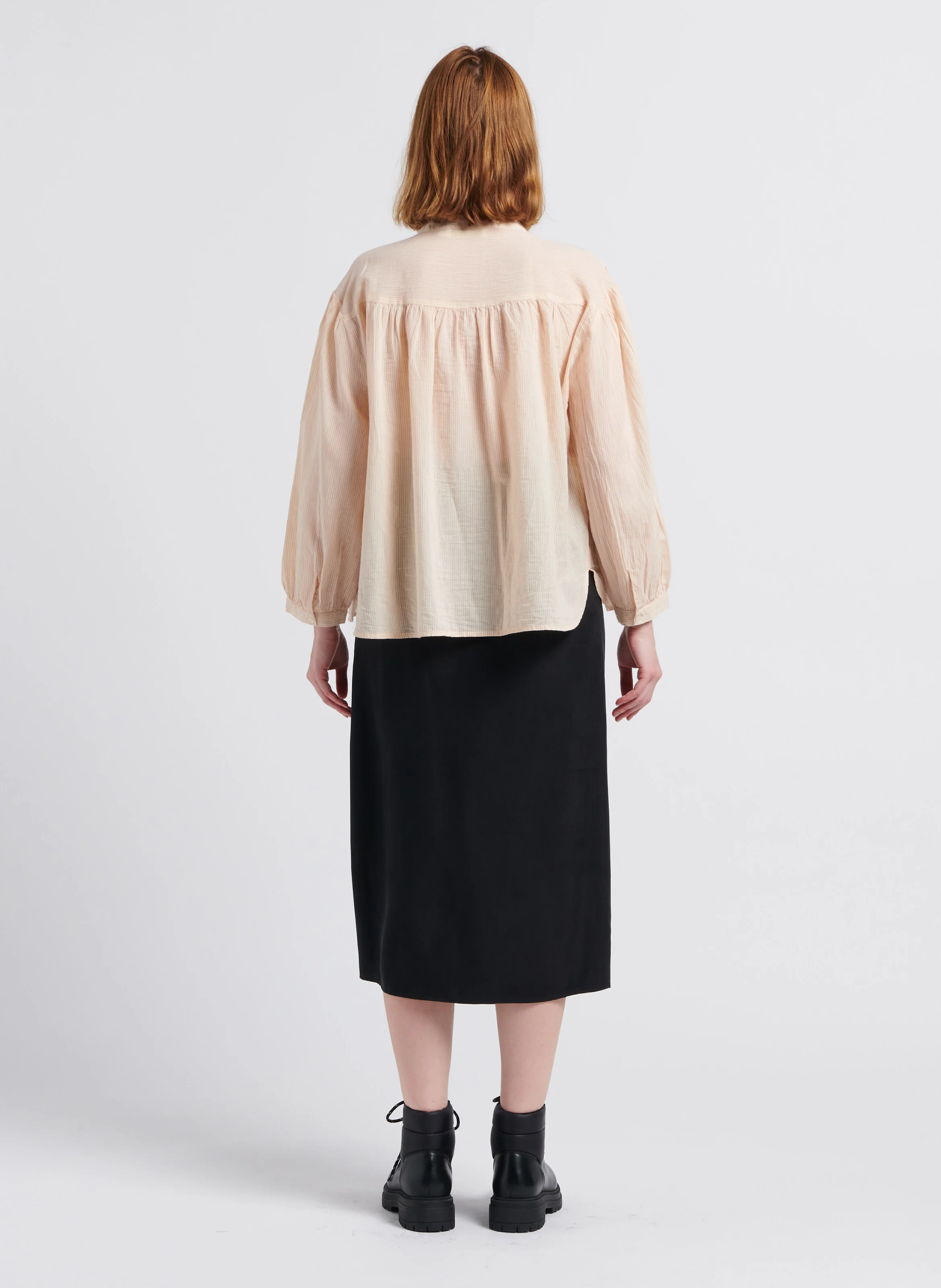 LONIA - Chemise fluide col mao à rayures en coton | Rose