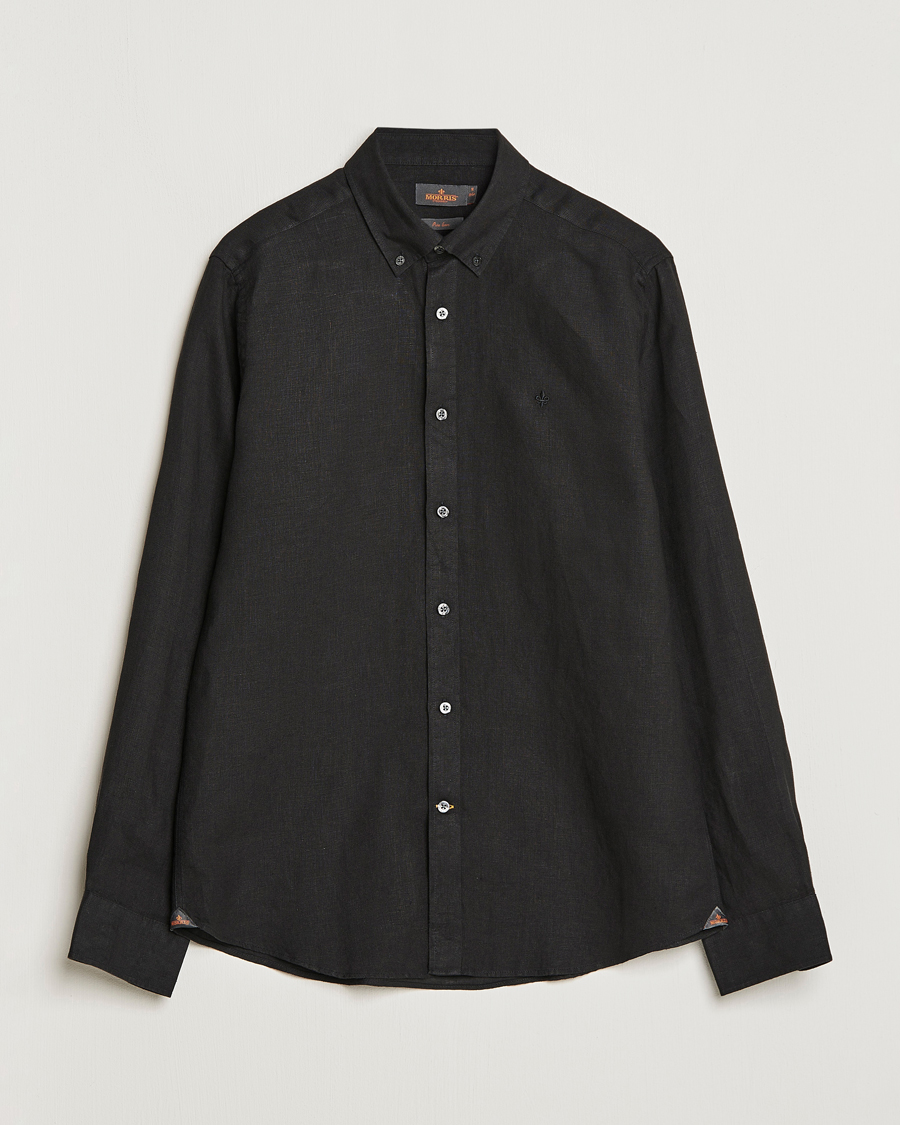 Morris Douglas Linen Button Down Shirt Black