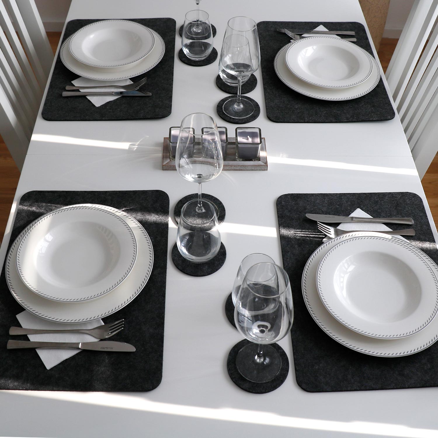 4 Extra-Dicke Filz Tischsets 43x30x0,5cm Edle Platzsets Tisch-Unterlage Grau