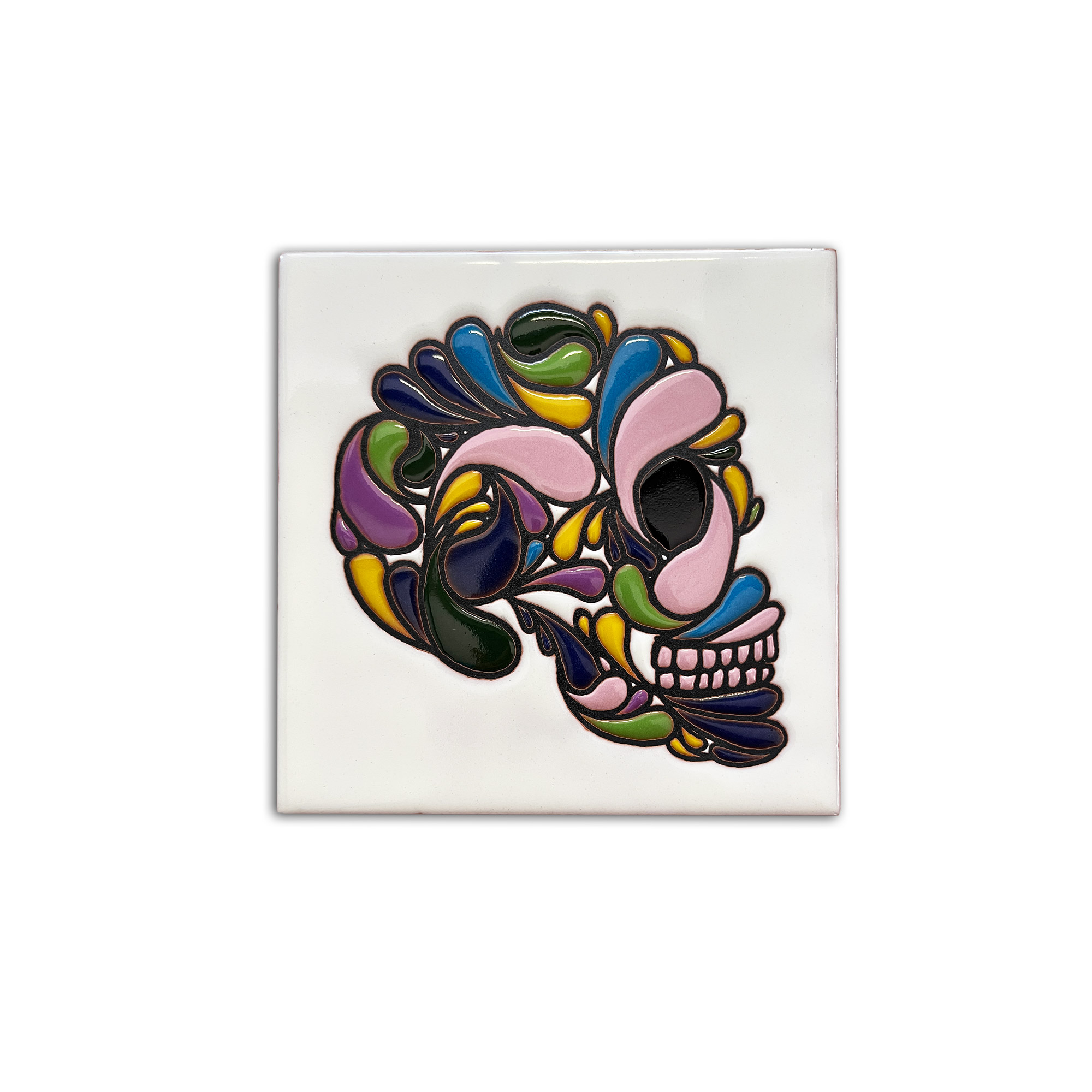 Relief-Kachel 'Cráneo Lateral', weiß, multicolor, H 15 cm, B 15 cm von fischer's lagerhaus