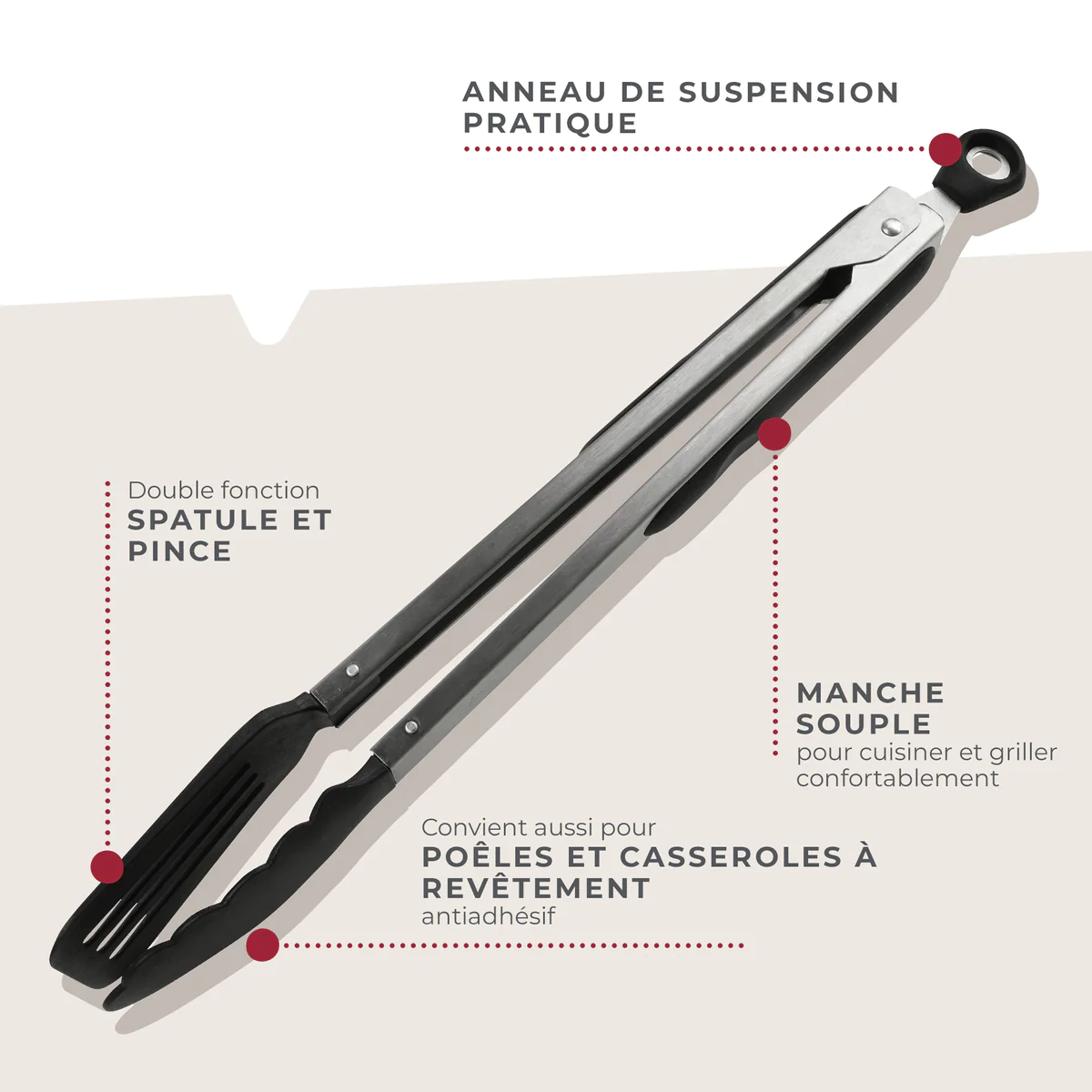 Pince de cuisine double embout 35 cm Penderie Fackelmann