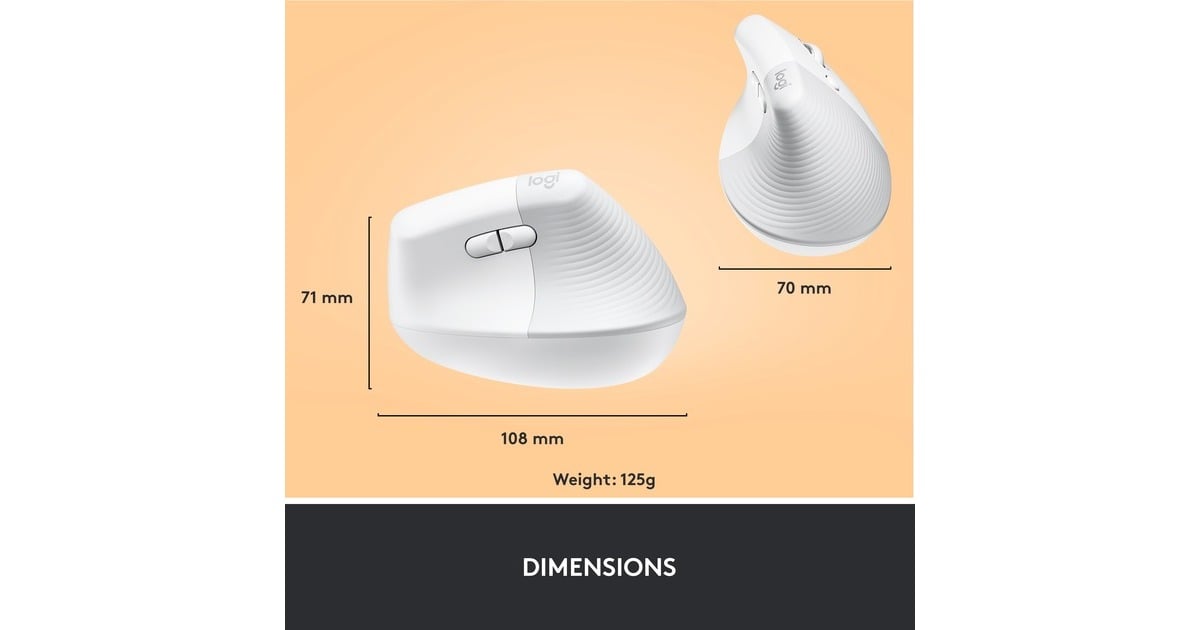 LogitechLift Vertical Ergonomische Muis - Rechtshandig  (Wit/lichtgrijs, Bluetooth, 4000 dpi)