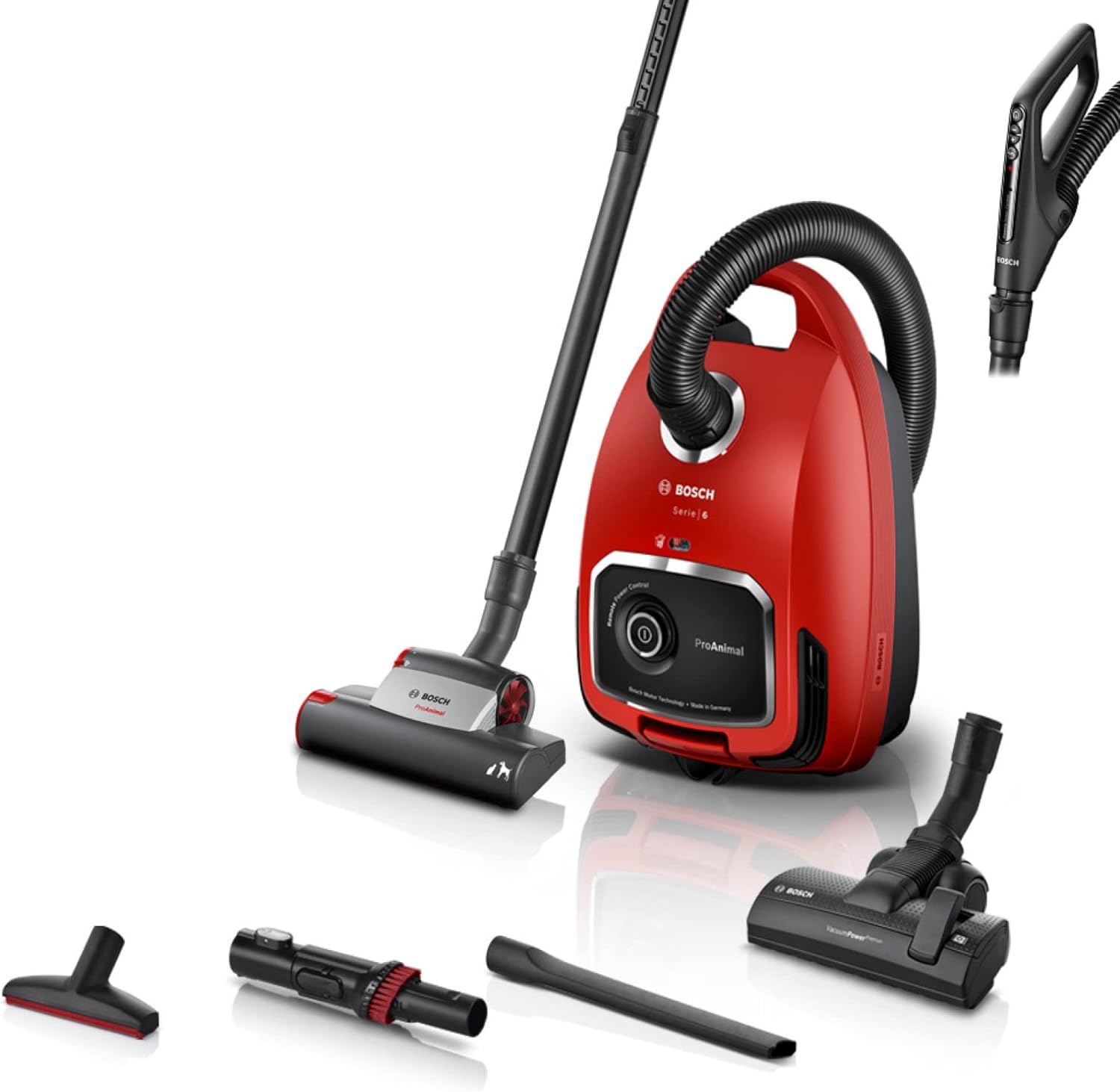 Bosch Staubsauger Mit Beutel ProAnimal Serie 6 BGL6TPET, Bodenstaubsauger, Ideal Für Tierhaare Und Allergiker, Hygiene-Filter, Für Parkett, Teppich, Fliesen, Starke Saugkraft, 700 W, Rot