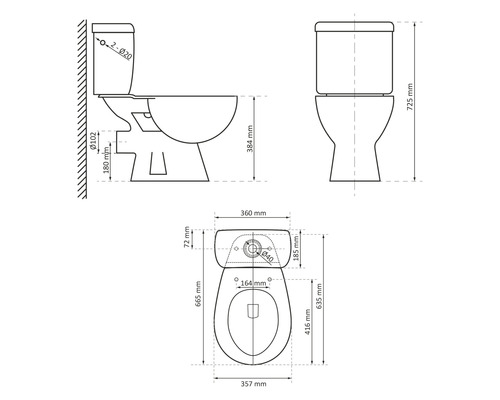 Differentieel WC-combinatieset, diepspoeltoilet met rand, glanzend wit met coating, met toiletzitting 38.500.02