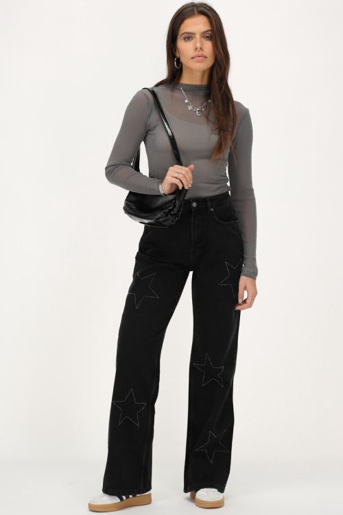 Zwarte wide leg jeans met sterren