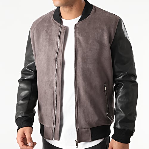 Veste Zippée Suédine Gris Noir