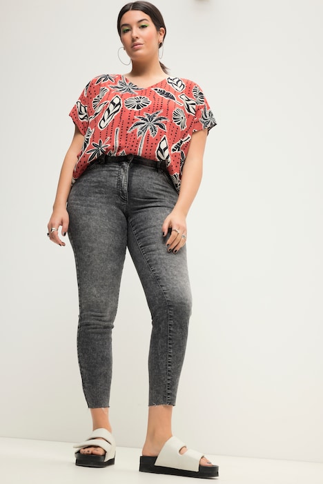 Skinny Jeans, cutted Saum, 5-Pocket, Elastikbund