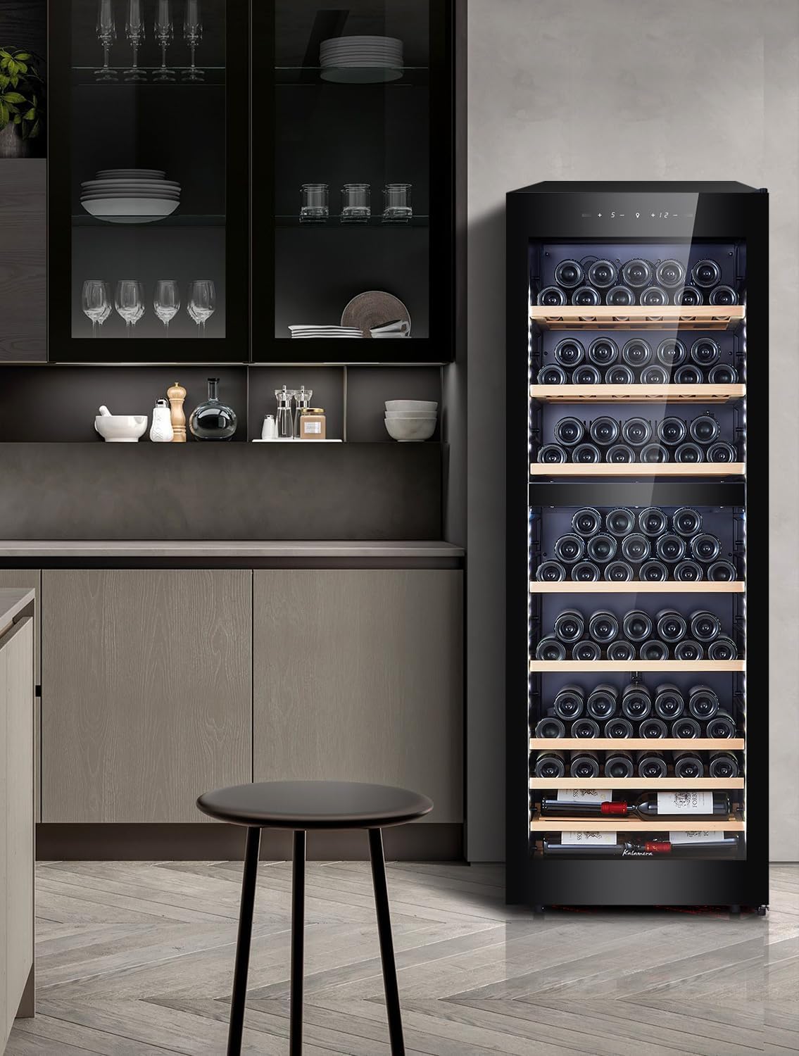 Kalamera Weinkühlschrank Upgrade, 84 Flaschen, 266 Liter, LED-Innenbeleuchtung Streifen, 2 Kühlzonen 5-10°C/10-18°C, KRC-266BFG