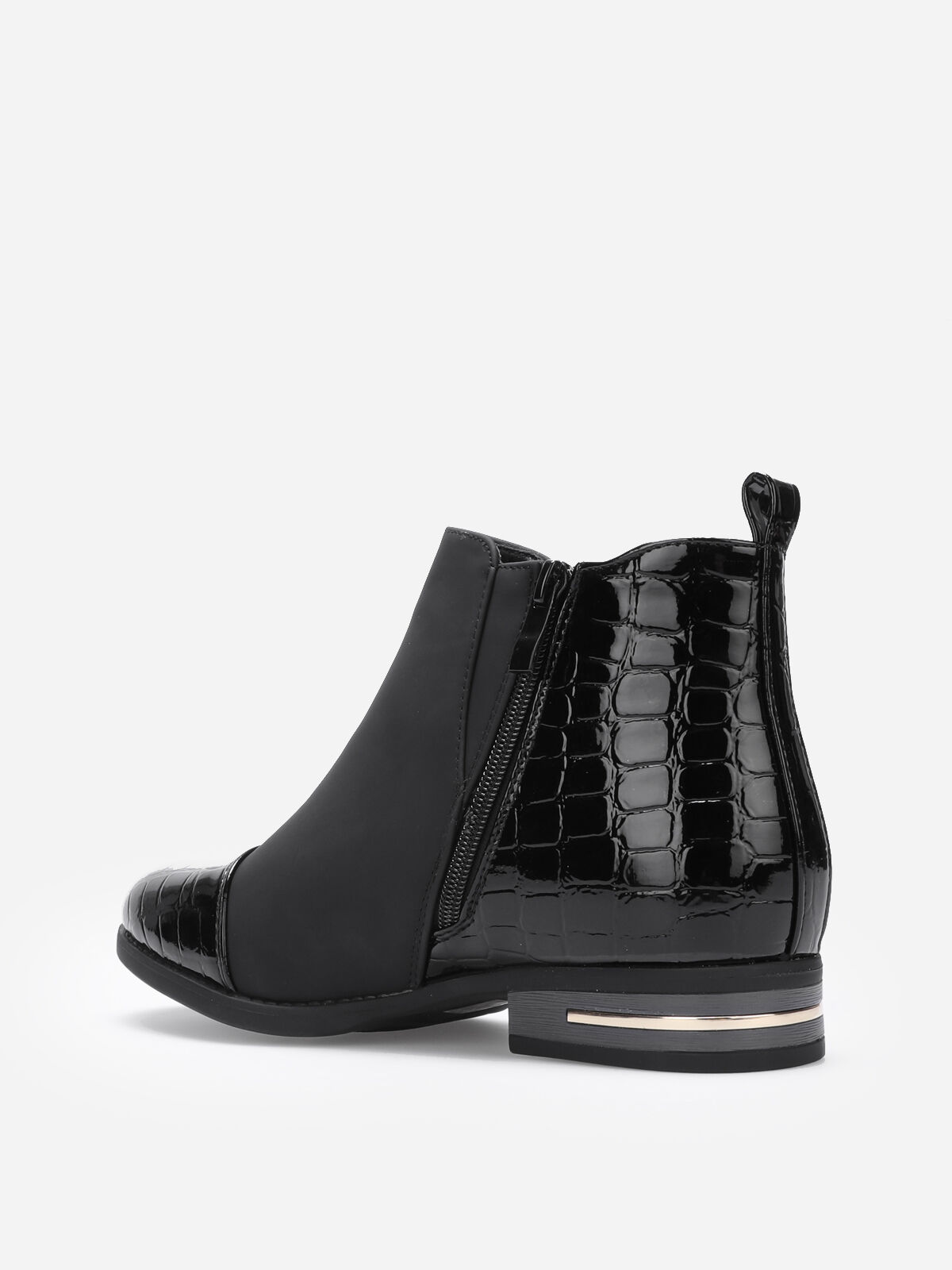 Chelsea à simili texturé et zip décoratif- Noir