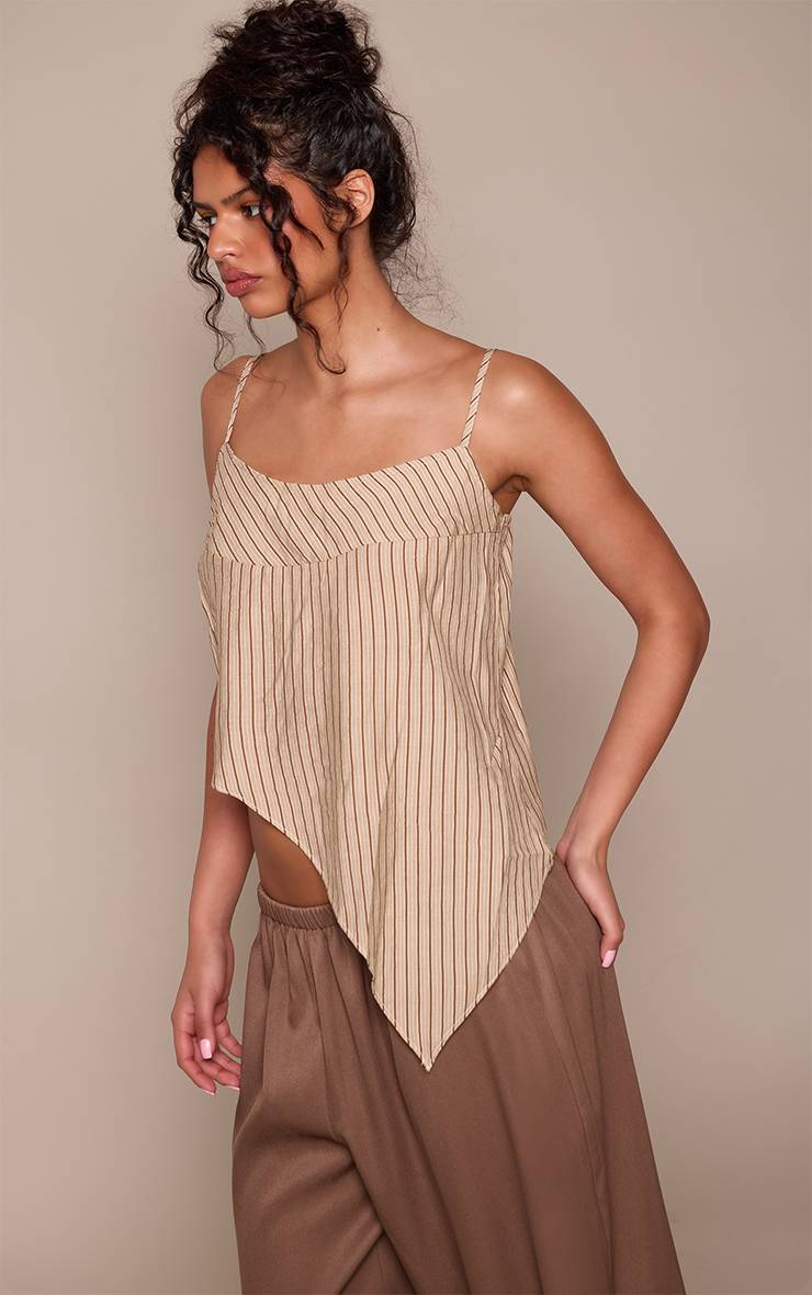 Marron Caraco Fluide Beige À Rayures Et Ourlet Asymétrique